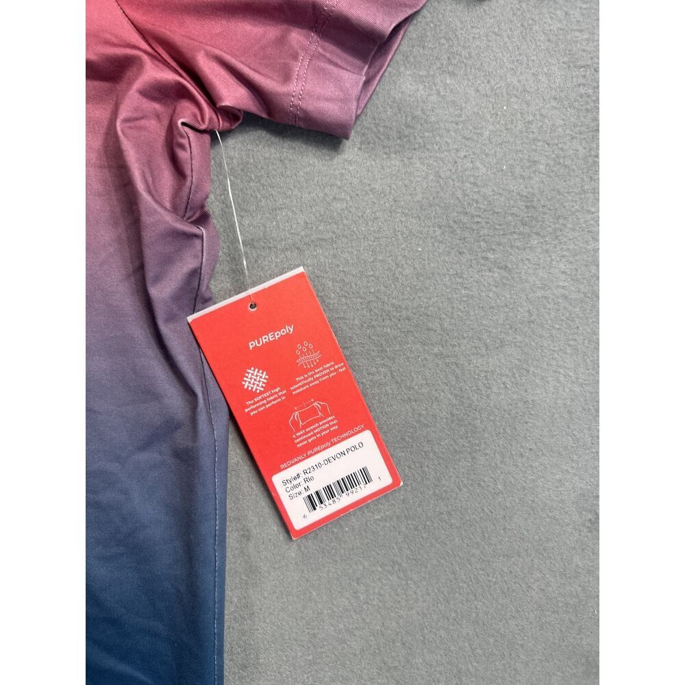 Redvanly Men's Medium Polo Shirt Blue Red Ombre Fade Golf Stretch Pickleball - Picture 4 of 8